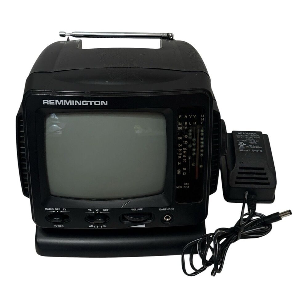 Vintage 5.5" Portable Black & White Mini TV CRT AM FM Radio